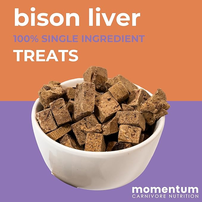 Momentum Carnivore Nutrition Freeze-Dried Bison Liver Dog Treats – Single-Ingredient, Dog & Cat Treats – High-Protein, Grain-Free– 4 oz Pack