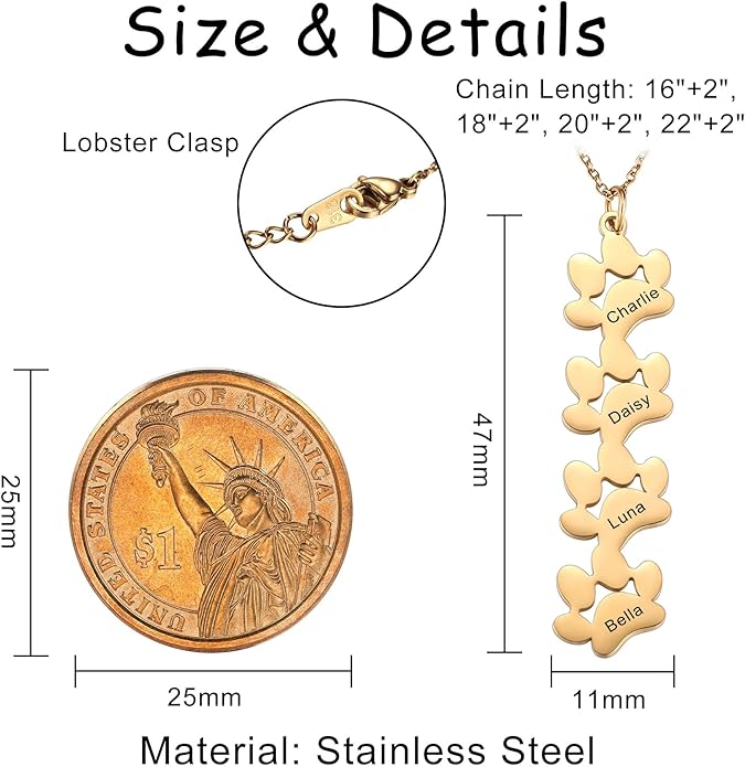 MeMeDIY Personalized Paw Print Necklace for Women Engraved Name Dog Paw Necklace Stainless Steel/925 Sterling Silver Paw Necklace Pet Memorial Necklace 1-4 Cat Paw Print Necklace