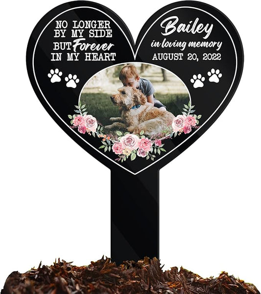 Customized Pet Grave Markers Dog Cat Cross Pet Memorial Plaques Personalized Heart Grave Markers Outdoor Gifts For Friends Someone Lost Pet Pet Picture Plaque Sympathetic Loss Of Dog Cat
