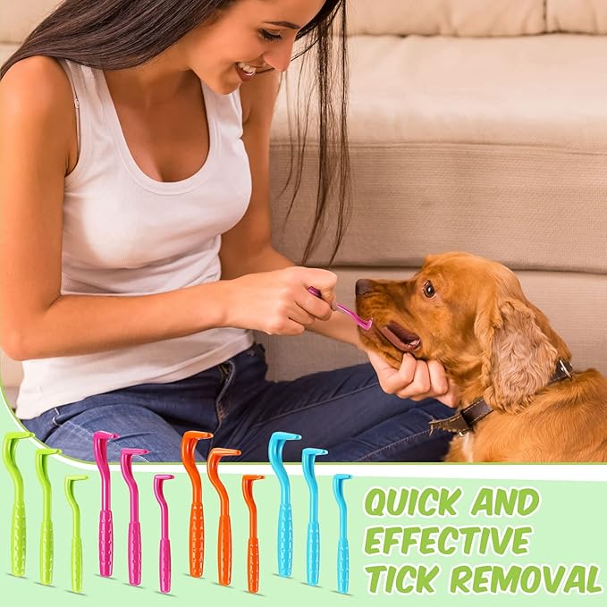24 Pcs Tick Remover Plastic Tick Remover Tools Tick Puller Removal Tick Grabber for Dogs Cats Humans, 3 Sizes (Blue, Green, Orange, Rose Red)