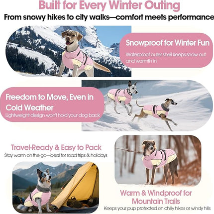 QBLEEV Warm Dog Jacket - Reflective, Adjustable Winter Coat with Turtleneck for Cold Weather, Waterproof Fleece Snowsuit for Small, Medium, Large Dogs