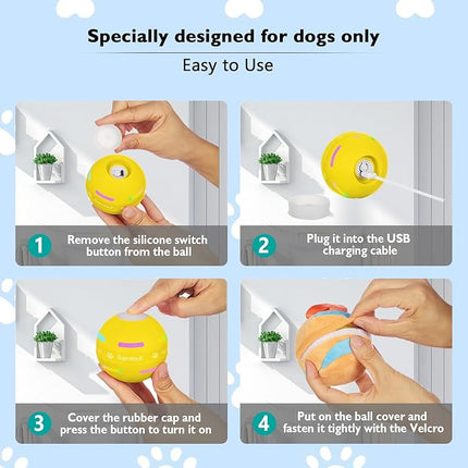 Dog Balls,The 3rd Generation Interactive Toys for Puppy/Small/Medium/Large Dogs,Improved Dog Rolling Effect Tennis Ball with Strap, Tough Motion Activated Automatic Moving Dog Toys (Yellow)