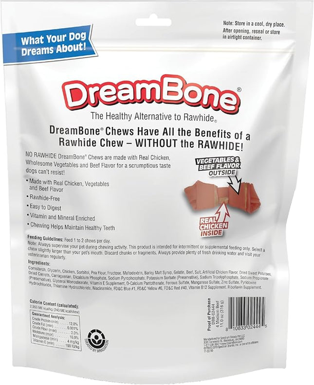 DreamBone Chews, Medium Rawhide Free Dog Bones Made With Real Beef, Chicken and Vegetables, 4 Count