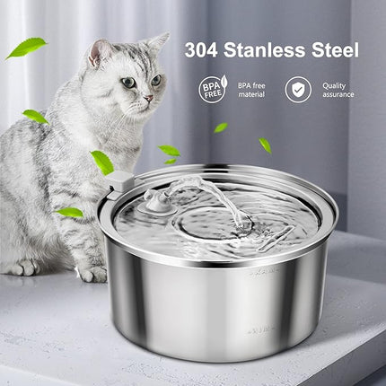 Automatic Stainless Steel Cat Water Fountain for Multi Pet Households, 3.2L/108oz, Large Capacity Dog Water Dispenser with Ultra Quiet Pump