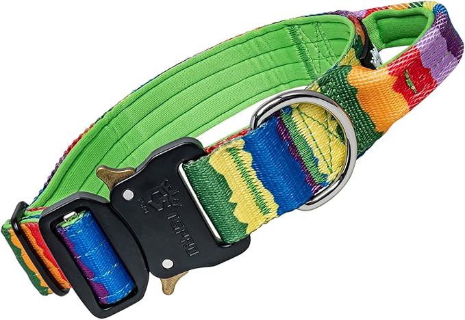 TSPRO Premium Dog Collars Tactical Dog Collar with Handle and Heavy Duty Quick-Release Metal Buckle Durable Thick and Adjustable for Medium to Large Dogs (Gradient Multi-Colored M)