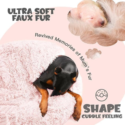 Himax Dog Beds for Large Dogs, Comfort Dogs Bed with Blanket Attached, Calming Anti-Anxiety Fluffy Dog Bed Washable (20"/26"/35") Pink