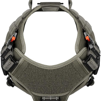 ICEFANG Tactical Dog Harness, X-Large Size,2X Metal Buckle,Working Dog MOLLE Vest with Handle,No Pulling Front Leash Clip,Hook and Loop Panel (Green,XL (Pack of 1))