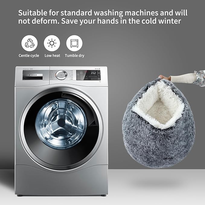 Dog Bed Round Hooded Plush Cat Cave Self Warming Pet Bed Donut Anti Anxiety Fluffy Pet Bed for Puppy and Kitty