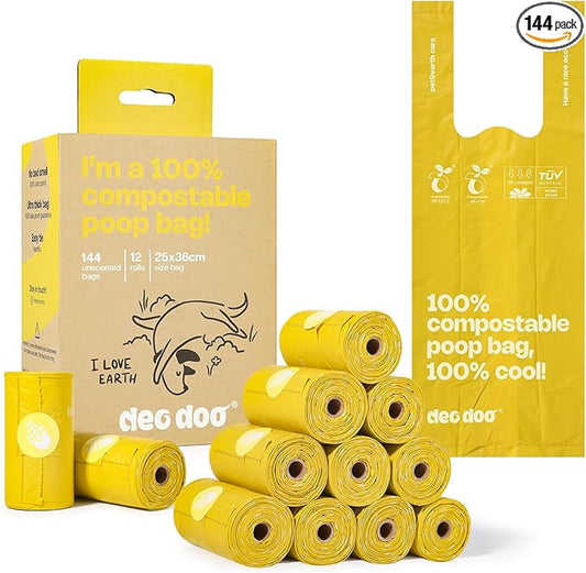 Compostable Dog Poop Bags Rolls with Handles ASTM D6400 & EN 13432 Compliant 144Counts Biodegradable Dog Waste Bags for Dogs Leak Proof Extra Thick Waste Bags for Walking Doggy
