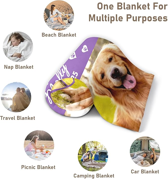 Pet Memorial Blanket Gifts, Personalized Dog Blanket with Pictures Name, Pet Memorial Gifts for Loss of Dog Cat, Custom Pet Throw Blanket for Pet Lover, Pet Loss Sympathy Gifts, Bereavement Gifts