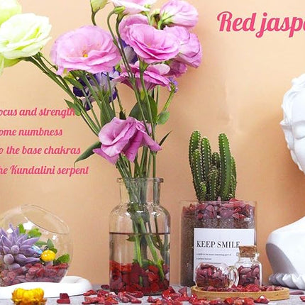 Red Jasper Aquarium Gravel Rocks Natural Tumbled Healing Crystal Chips Bulk Gemstones Tumbled Crushed Stones for Fountain Vase Filler Planters Decorative Fish Tank Potted Reiki Energy Balancing 0.44lb