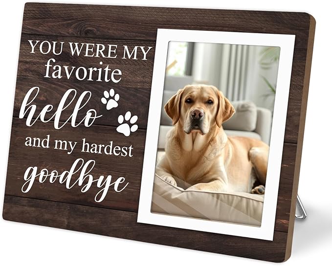 Pet Picture Frames Memorial Dog, Pet Memorial Frame for Dogs, Dog Memorial Gifts for Loss of Dog, In Loving Memory Gifts, Pet Loss Sympathy Gift for Pet Owner Pet Lover, Forever in Our Heart (Brown)