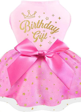 Birthday Dog Dress, Princess Dog Dress Tulle Puppy Skirt Doggie Birthday Outfit Pink Clothes for Small Dogs, Cat Pet Apparel (Small, Birthday)