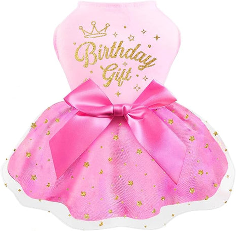 Birthday Dog Dress, Princess Dog Dress Tulle Puppy Skirt Doggie Birthday Outfit Pink Clothes for Small Dogs, Cat Pet Apparel (Large, Birthday)