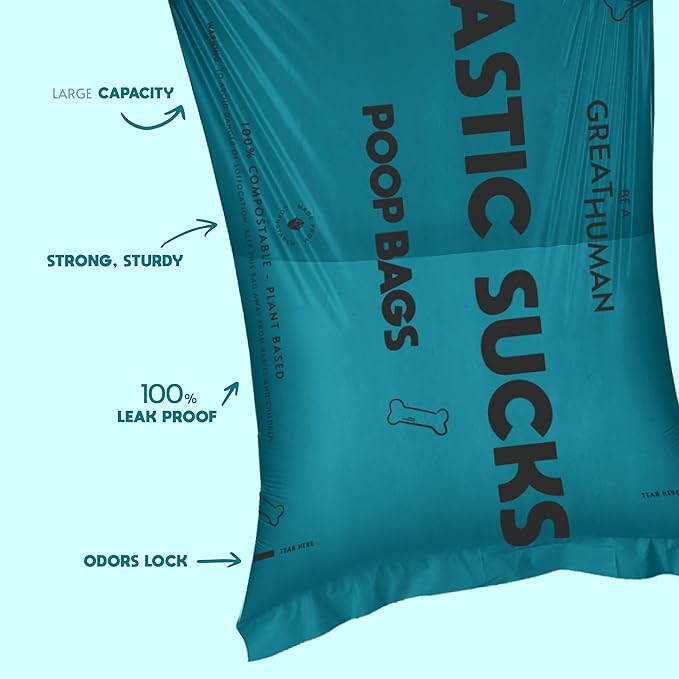 GREAT HUMAN Certified Home Compostable Dog Poop Bags (240 Count/16 rolls) Plant Based Material, Plastic Free Biodegradable Poop Bags, Extra Thick, Leakproof, Unscented, ASTM D6400 & EN 13432 Compliant