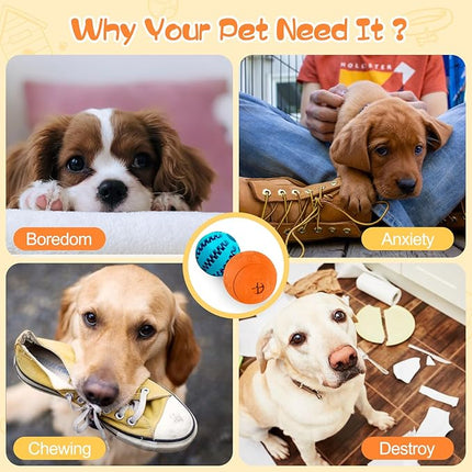 HIPPIH Dog Puzzle Toy 2 Pack, Interactive Dog Toys for Treat Dispensing, Durable Puppy Toys for Teething, Dog Treat Ball for Teeth/Slow Feeder/IQ Training/Playing, Blue-2.75‘’, Orange-3.14‘’