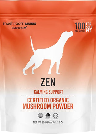 Om Mushroom Matrix Zen Matrix Mushroom Blend Pet Supplement, Provides Calming Soothing Support for Dogs & Cats, 200 Grams, 7.1 oz