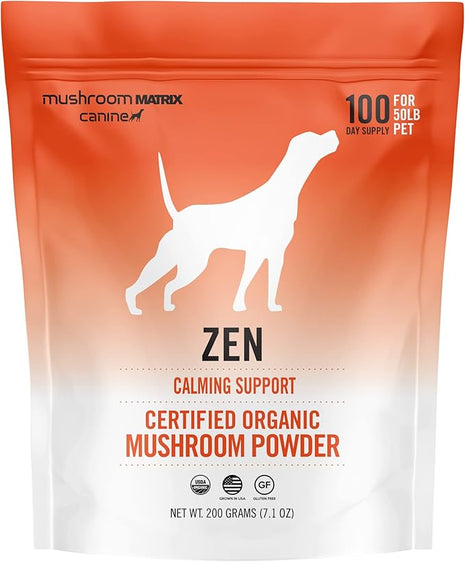 Om Mushroom Matrix Zen Matrix Mushroom Blend Pet Supplement, Provides Calming Soothing Support for Dogs & Cats, 200 Grams, 7.1 oz