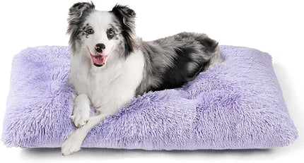 EHEYCIGA Fluffy Dog Crate Bed for Large Dogs, Plush Faux Fur Crate Pad, Calming Anti Anxiety Large Dog Bed, Washable Soft Warm Mat with Non-Slip Bottom, Purple