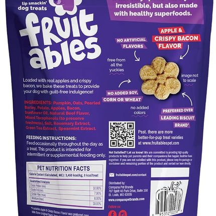 Fruitables Baked Dog Treats, Pumpkin Snacks for Dogs, Low Calorie & Delicious, No Wheat, Corn or Soy, Healthy Puppy Training Treats, Made in the USA, Apple and Crispy Bacon Flavor, 7oz