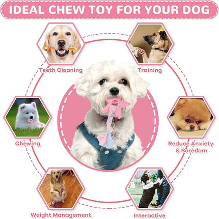 6 Pack Puppy Toys for Teething Small Dogs, Cute Pink Dog Chew Toys for Puppies, Soft Squeaky Dog Toys for Small Breed Cleaning Doggy Teeth, Outdoor Interactive Small Dog Chew Toys Set