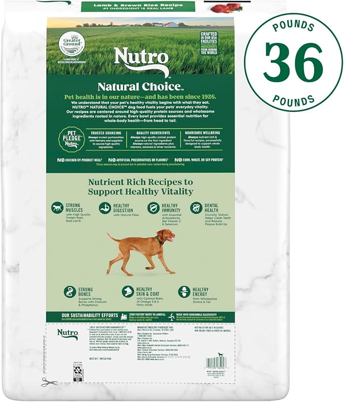 Nutro Natural Choice Adult Dry Dog Food, Lamb and Brown Rice Recipe, 36 lb Bag