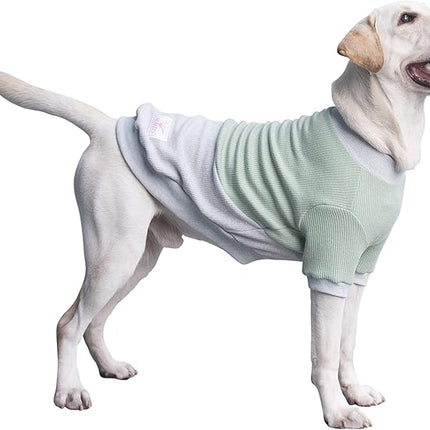 Large Dog Color Block Sweaters Warm Clothes Pullover Sweatshirts for Pitbull Labrador, Green Grey, 3X-Large