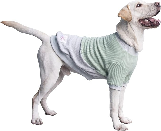 Large Dog Color Block Sweaters Warm Clothes Pullover Sweatshirts for Pitbull Labrador, Green Grey, 3X-Large