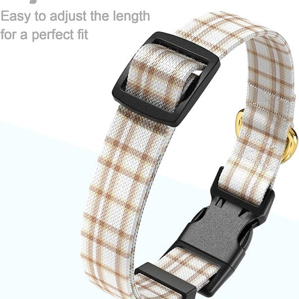 Rnivvi Dog Collar for Small Dogs, Cute Heavy Duty Adjustable Puppy Collar with Quick Release Buckle for Girl & Female, Pet Accessories for Walking Running, S Length 3/4" Width, White Tartan
