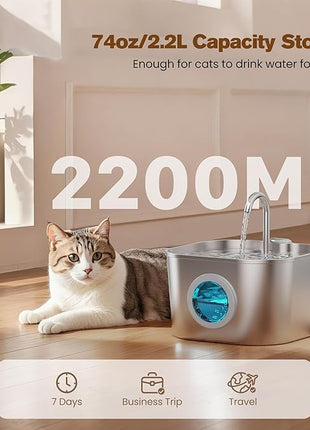 Cat Water Fountain Stainless Steel: Pet Fountains for Cats/Dog Indoor Automatic Waterer Bowls for Drinking Small Animal Water Dispenser Metal Pets Watering Faucet Bottle Auto Kitty Watering Supplies