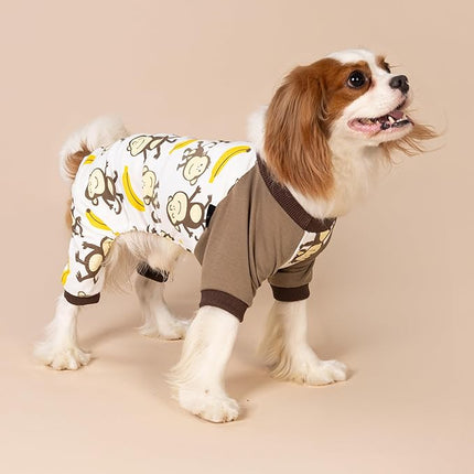 Fitwarm Monkey Dog Pajamas, Cute Dog Clothes for Small Dogs Boy Girl, Pet Onesie Clothing, 100% Breathable Cotton, Brown, Medium