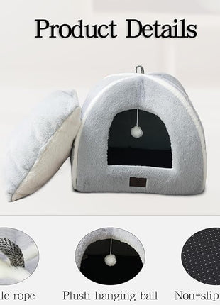 Cat Bed for Indoor Cats - Cat House Cats Tent with Removable Washable Cushioned Pillow, Soft and Self Kitten beds,Pet Bed, Grey,15inches