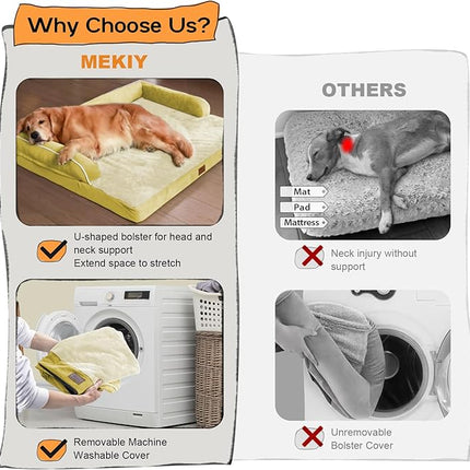 Large Dog Bed Orthopedic Washable - Couch Sofa - XL Large Big Dogs - Beds Bolster Pet - Memory Foam - Waterproof with Removable Cover - Ginger Yellow Dog Bed