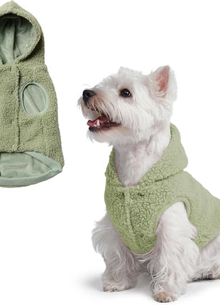 Spark Paws Fleece Dog Jacket, Hooded Sweater Vest, Warm Coat for Winter - Suitable for Small Medium Large XL XXL Breeds - Light Green - M