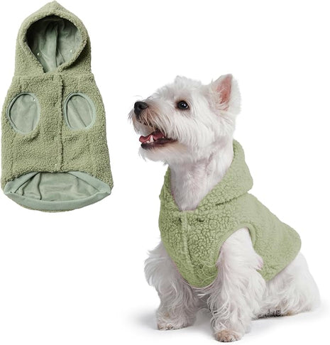 Spark Paws Fleece Dog Jacket, Hooded Sweater Vest, Warm Coat for Winter - Suitable for Small Medium Large XL XXL Breeds - Light Green - S