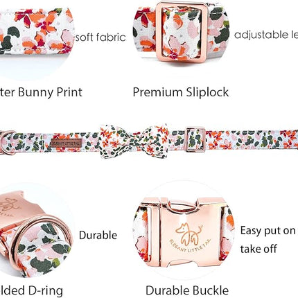 Elegant little tail Dog Collar, Floral Pattern Pet Collars with Bow Girl Cotton Bowtie Collars Spring Puppy Gift Adjustable Pet Collar for X-Small Dogs