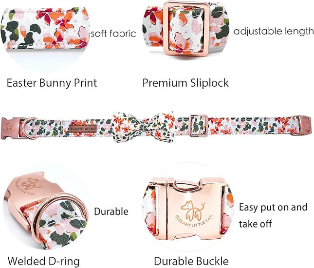 Elegant little tail Dog Collar, Floral Pattern Pet Collars with Bow Girl Cotton Bowtie Collars Spring Puppy Gift Adjustable Pet Collar for X-Small Dogs