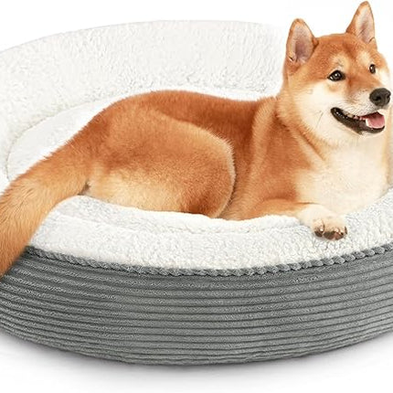 Love's cabin Round Donut Cat and Dog Cushion Bed, 36in Pet Bed for Cats or Small Dogs, Anti-Slip Water-Resistant Bottom, Super Soft Durable Fabric Pet beds, Washable Cat Dog Bed Stripe Grey