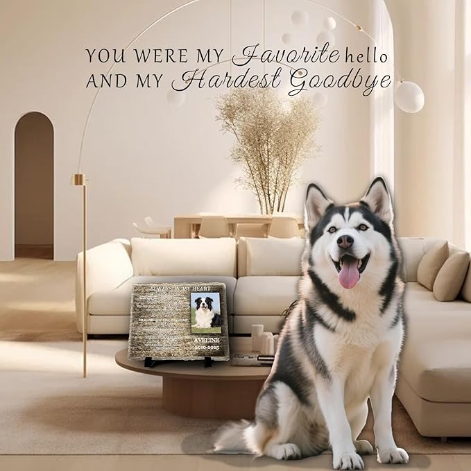 Personalized Pet Memorial Stone - Custom Dog Grave Marker with Name & Photo - Sympathy Gifts for Loss of Beloved Dog - Cemetery Decor - Dog Passing Away Sympathy Gifts (Quote 16)