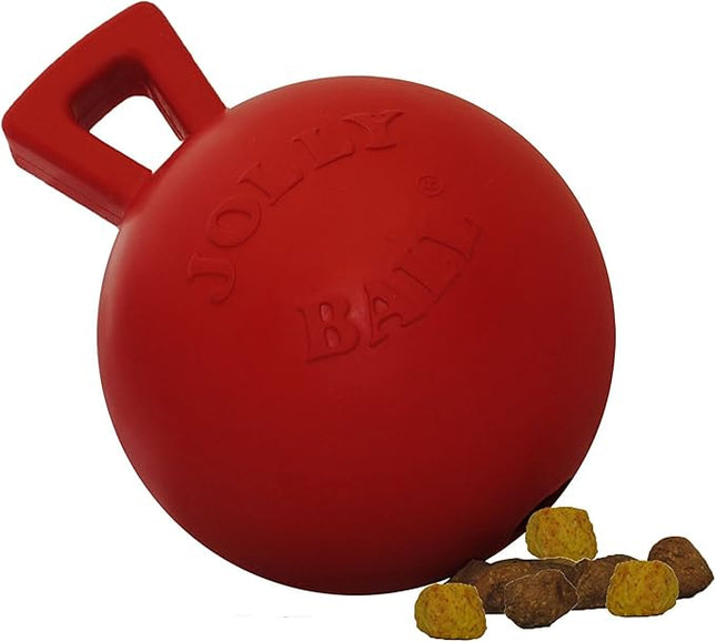 Jolly Pets Tug-n-Toss Heavy Duty Dog Toy Ball with Handle, 4 Inches/Petite, Red