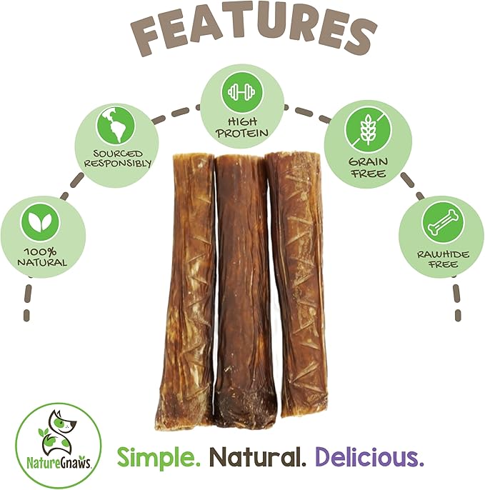 Nature Gnaws Beef Gullet Stuffed Rolls for Dogs (6 Count) - Beef Jerky Chew Treats - Simple Natural Delicious Dog Chews - Training Reward