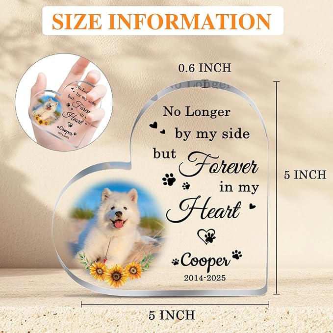 Personalized Pet Memorial Plaque, Dog Memorial Gifts for Loss of Dog, Pet Memorial Gifts for Dogs, Loss of Dog Cat Sympathy Gift, Pet Remembrance Gift, Custom Dogs Heart Shape Acrylic Plaque Keepsakes