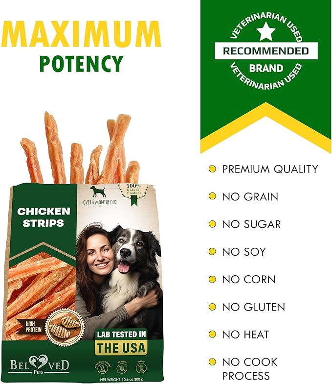 Dog Treats Chicken Jerky Strips 10.6 oz - Human Grade Meat Sticks - Natural Pet Dried Snacks Rawhide - Free - Long Lasting Chews for Large & Small Dogs - Best for Training & Healthy Teeth