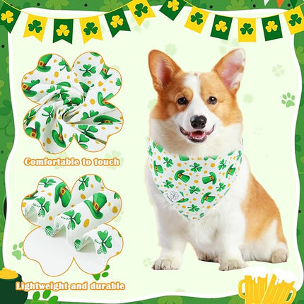 E-Clover St Patricks Day Dog Bandana & Matching Scrunchie Set Cute Girl Dog Scarf Bibs Pet Bandanas with Bow Tie for Medium Large Dogs Owner Mom Green