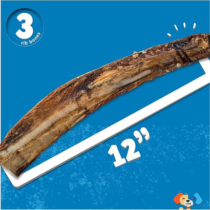 Jack&Pup 12" Rib Bones for Dogs, All Natural Dog Beef Bones, Single Ingredient Bone Marrow, Real Bone for Dogs (3 Pack)
