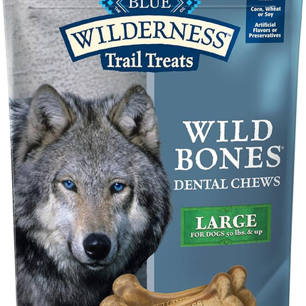 Blue Buffalo Wilderness Trail Treats Wild Bones Large Dental Chews, Grain-Free Dog Bones for Large Dogs Made with Natural Ingredients, 10-oz Bag