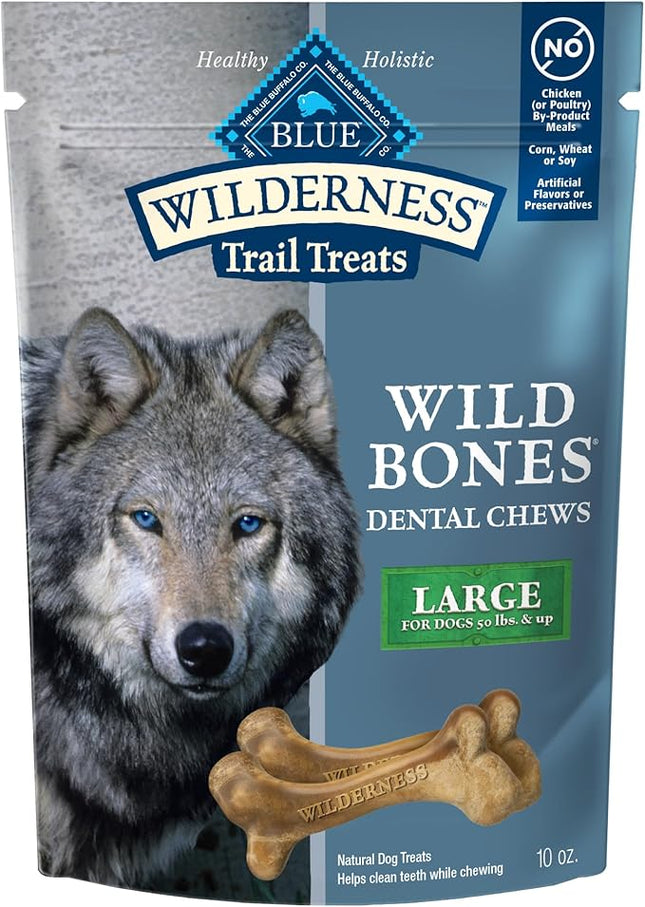 Blue Buffalo Wilderness Trail Treats Wild Bones Large Dental Chews, Grain-Free Dog Bones for Large Dogs Made with Natural Ingredients, 10-oz Bag
