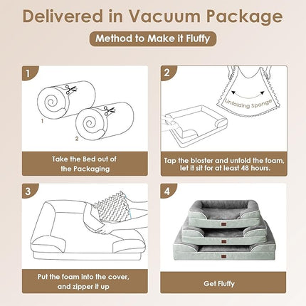 EHEYCIGA Orthopedic XL Dog Beds, Waterproof Memory Foam Dog Bed for Extra Large Dogs, Non-Slip Bottom and Egg-Crate Foam Big Pet Couch Bed with Washable Removable Cover, Greyish Green
