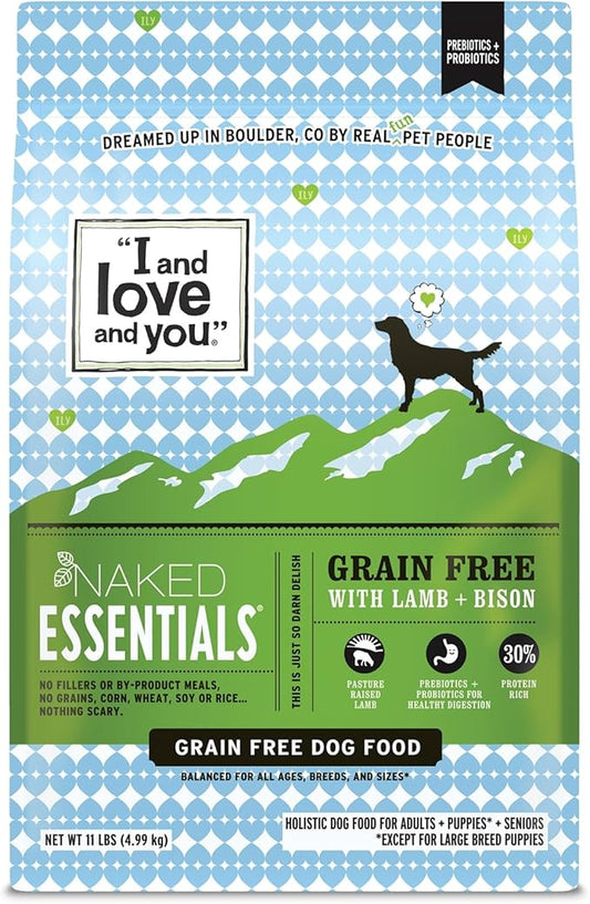I and love and you Naked Essentials Dry Dog Food - Lamb + Bison - High Protein, Real Meat, No Fillers, Prebiotics + Probiotics, 11lb Bag