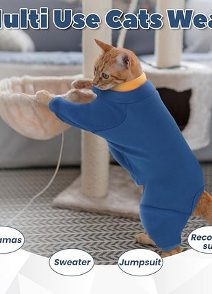 Cat Hair Sticky Onesie, Prevent Hair Loss Cat Pajamas, Long Sleeves Anti-Licking & Skin Disease Recovery Suit for Cats, Sphynx Clothes Costumes Outfits for Pet